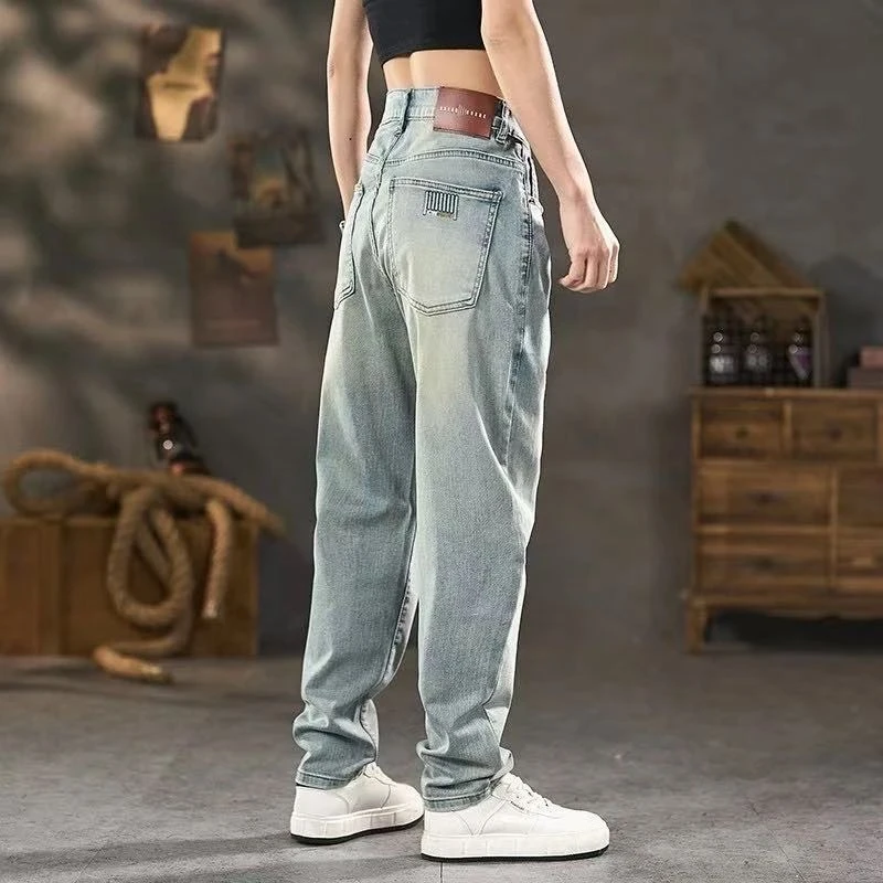 夏季牛仔裤男宽松锥形直筒透气弹力休闲裤潮流复古百搭牛仔裤男款