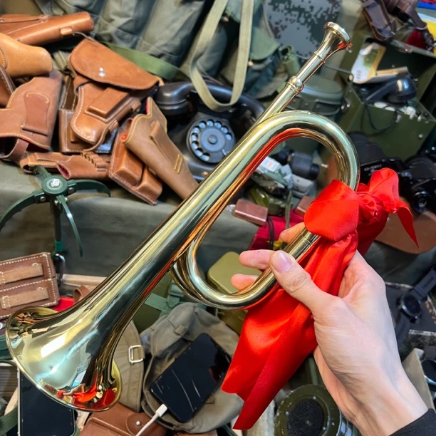 正品老货纯铜冲号小号全新库存带红稠带号套高35cm