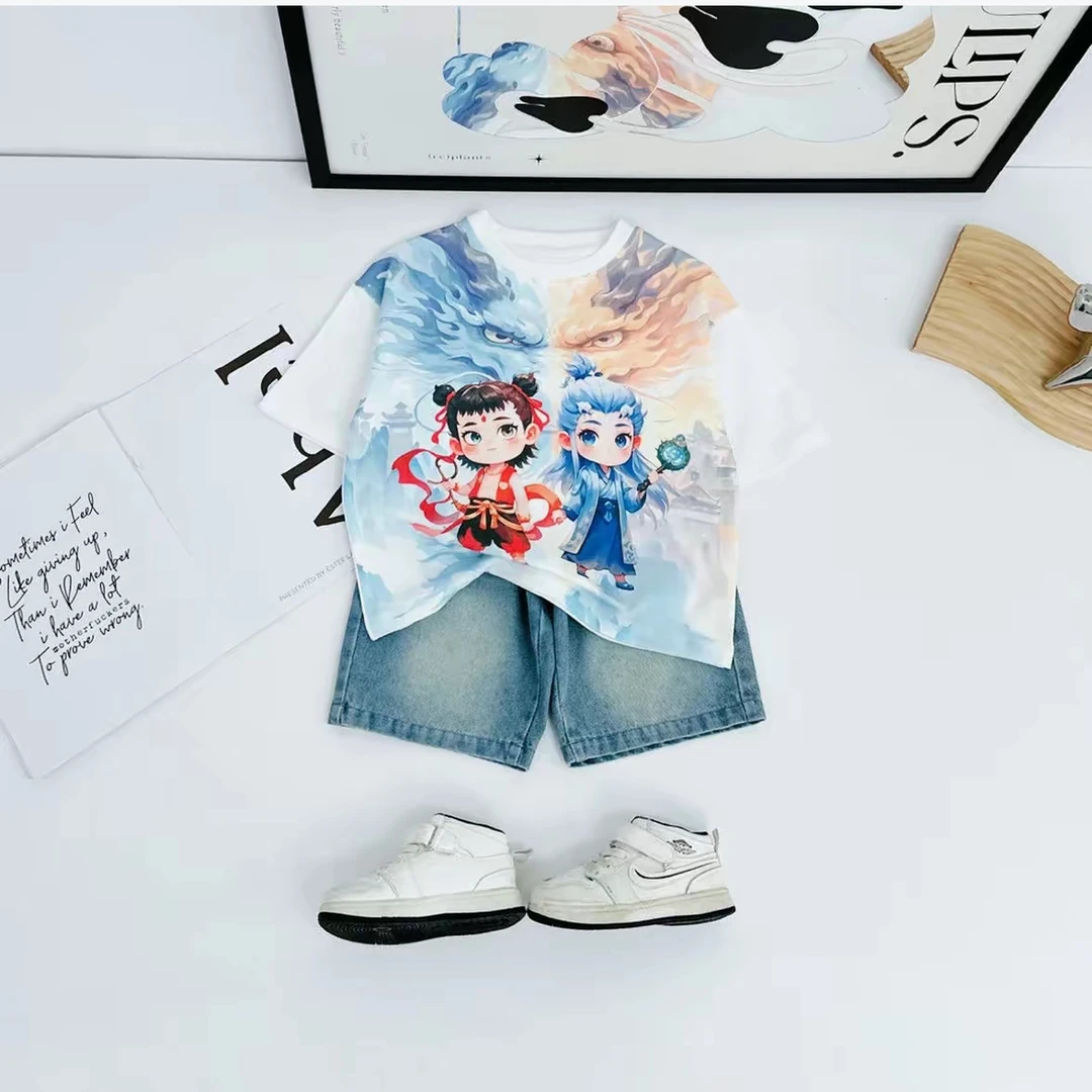 清仓不补.哪吒儿童时尚百搭水印短袖