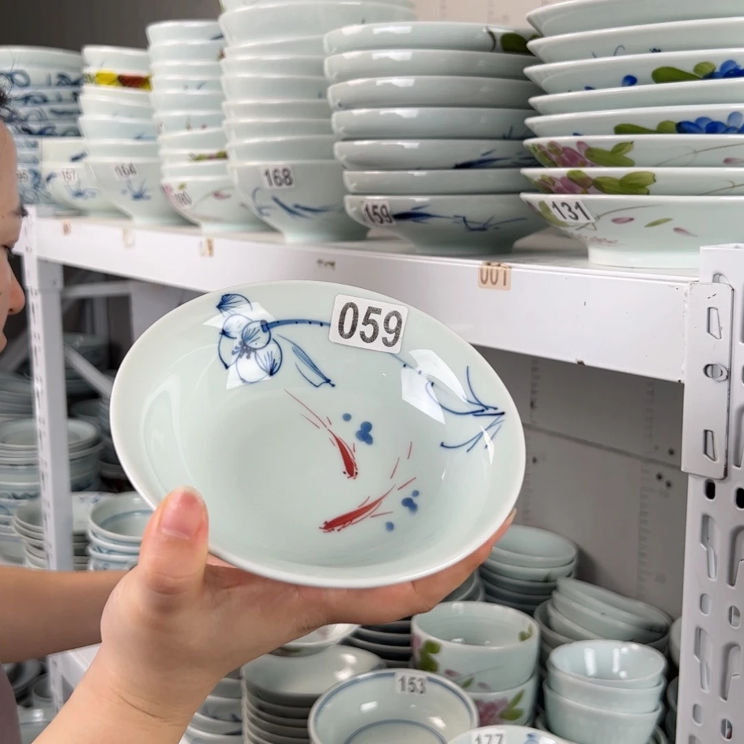 *****微瑕手绘6寸画鱼荷花正德碗（10只装）预售