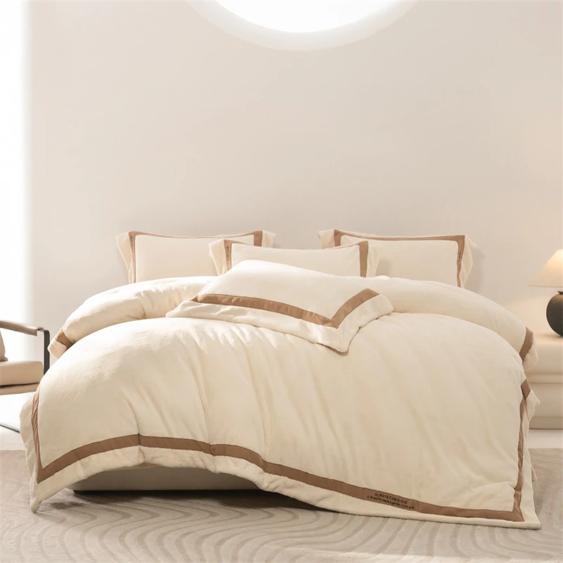 【13斤实体高端款】加厚安娜绒四件套刺绣冬季保暖加绒牛奶绒抗静电