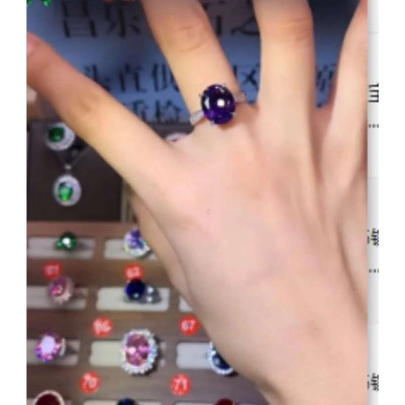 925银戒指 925银戒指 大克拉 精致小蛮腰镶嵌深紫色戒指05010