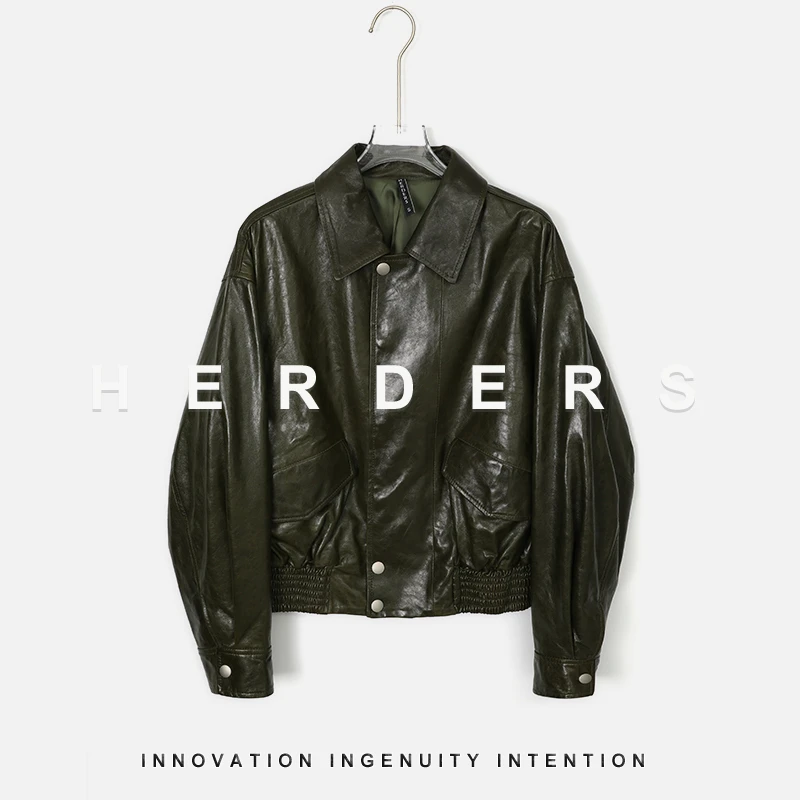HERDERS 短款小翻领纽扣款皮衣 50062