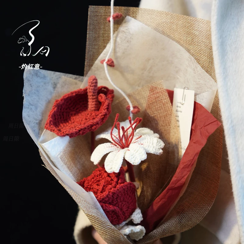 周日隙【灼红意】手工针织仿真花送妈妈送对象节日礼物永生花