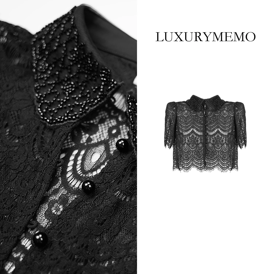 LUXURYMEMO【蔷薇】蕾丝拼接网纱小开衫