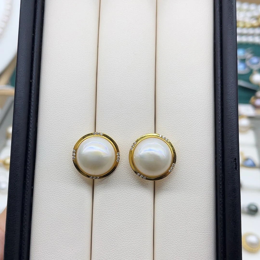 耳饰9K金镶嵌拼合珍珠（马贝珠）