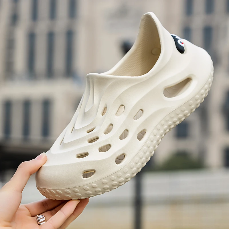 夏季新款男士懒人一脚蹬洞洞鞋家居外穿防滑软底包头海边沙滩凉鞋