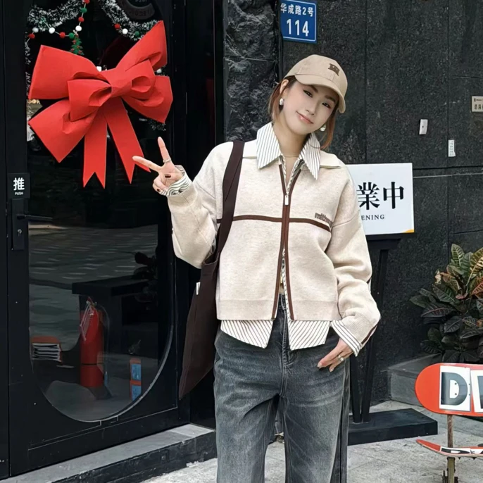 mithworld撞色钩边提花夹克