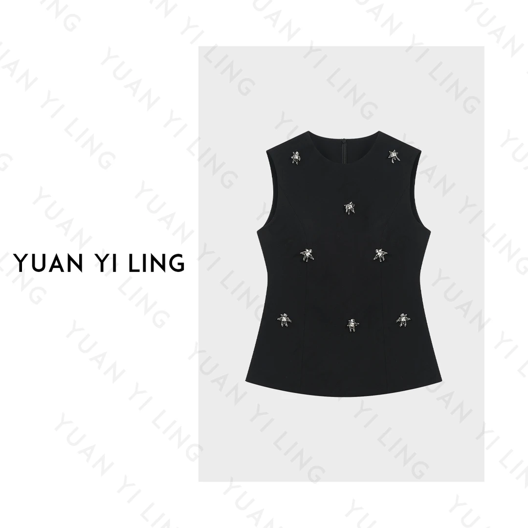 YUAN YI LING【仲夏花园】25春夏上新醋酸手工钉珠轻奢时尚女 背心T