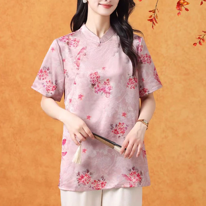 奥黛主系列【尾晃锦花】香云纱上衣2025夏新款真丝衫桑蚕丝衬衫小衫