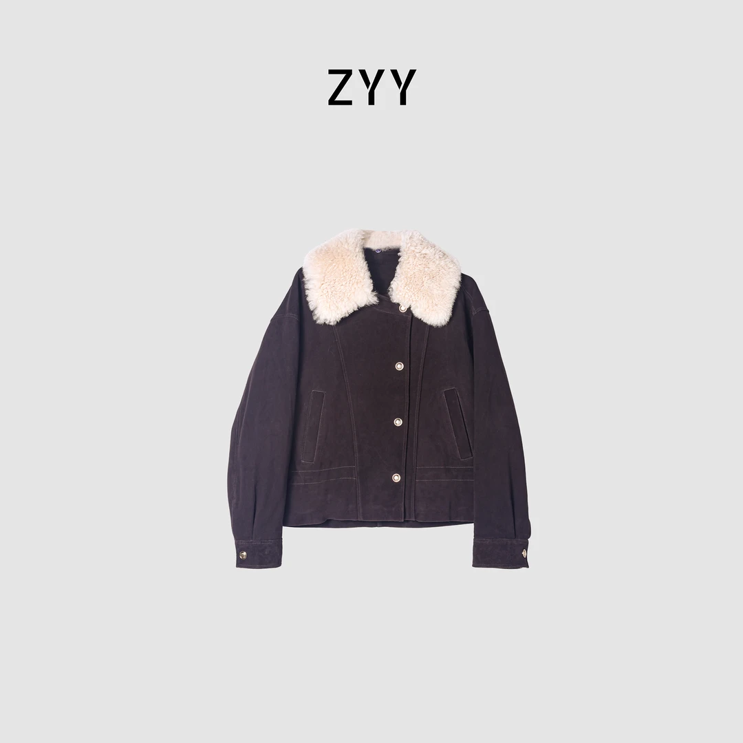 ZYY【焦糖叙事】2025/S冬季白鸭绒毛毛领保暖羽绒服X25DYRF06147