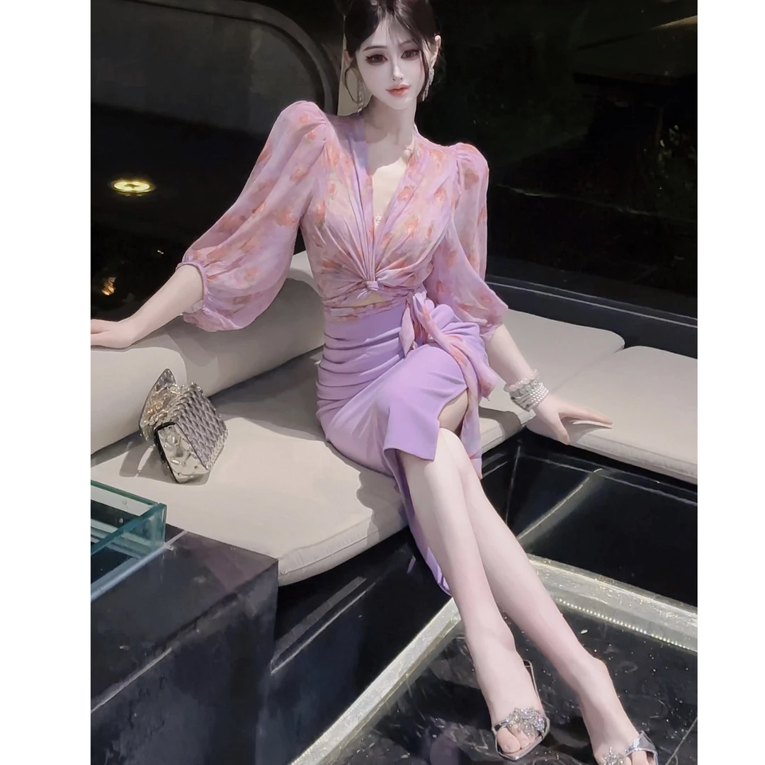 郁儿baby【紫罗兰】气质高级一片式绑带时髦上衣➕同色系法式包裙