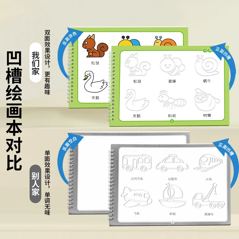 凹槽画画本简笔画启蒙图画本控笔训练字帖幼儿园3-6学画画数字