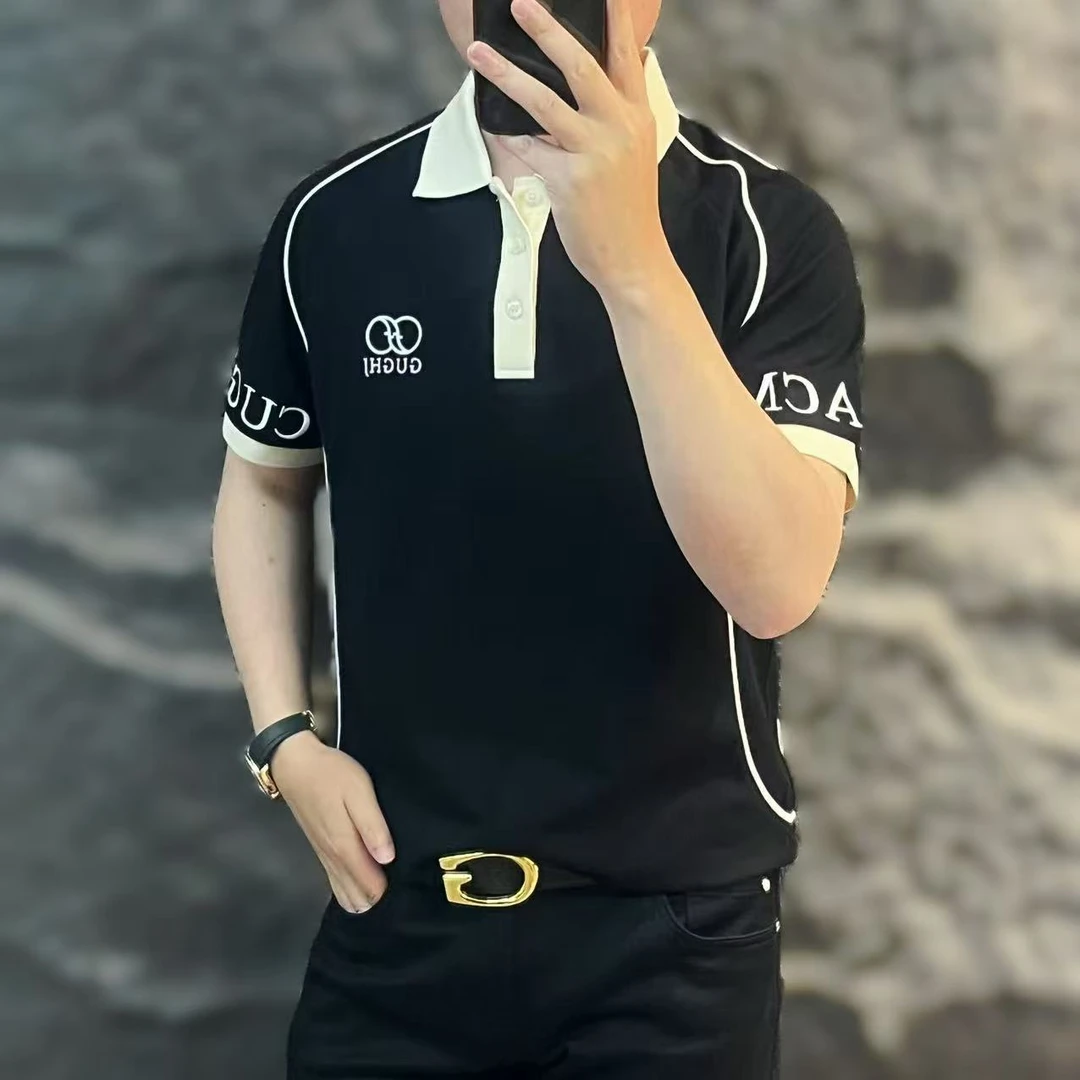 新款高端男士潮流百搭个性字母图案休闲短袖POLO衫2025029