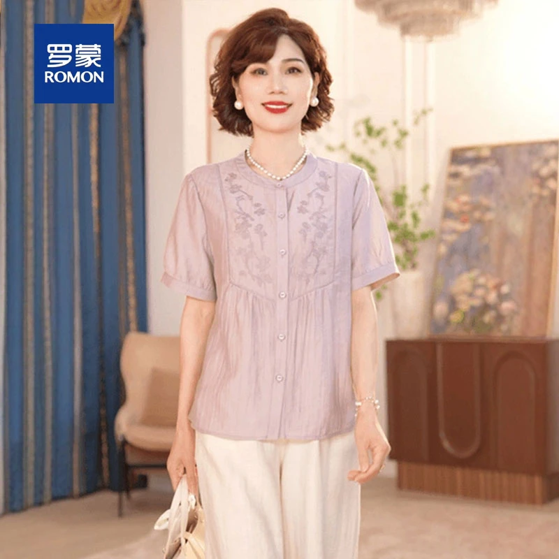 罗蒙2025新款妈妈装夏季时尚气质中老年女装宽松新中式小衫套装女