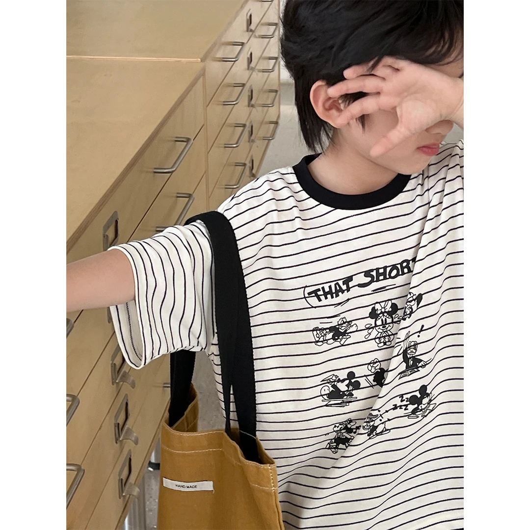 【小首尔】Q2现货-夏装儿童韩版条纹卡通印花休闲宽松短袖T恤CC1032