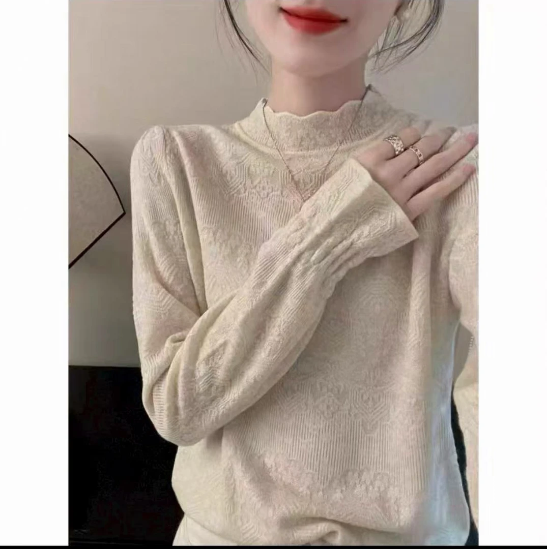 百搭风立领女宽松型针织毛针织衫套头半高领网红美式