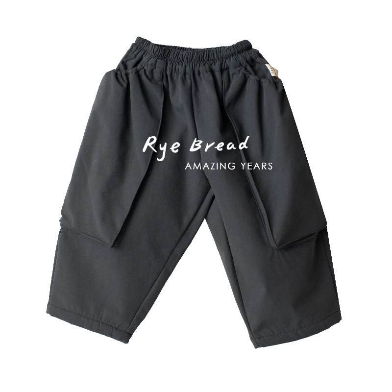 ryebread/黑面包童装 韩系大口袋加绒男小童宽松直筒休闲裤24冬
