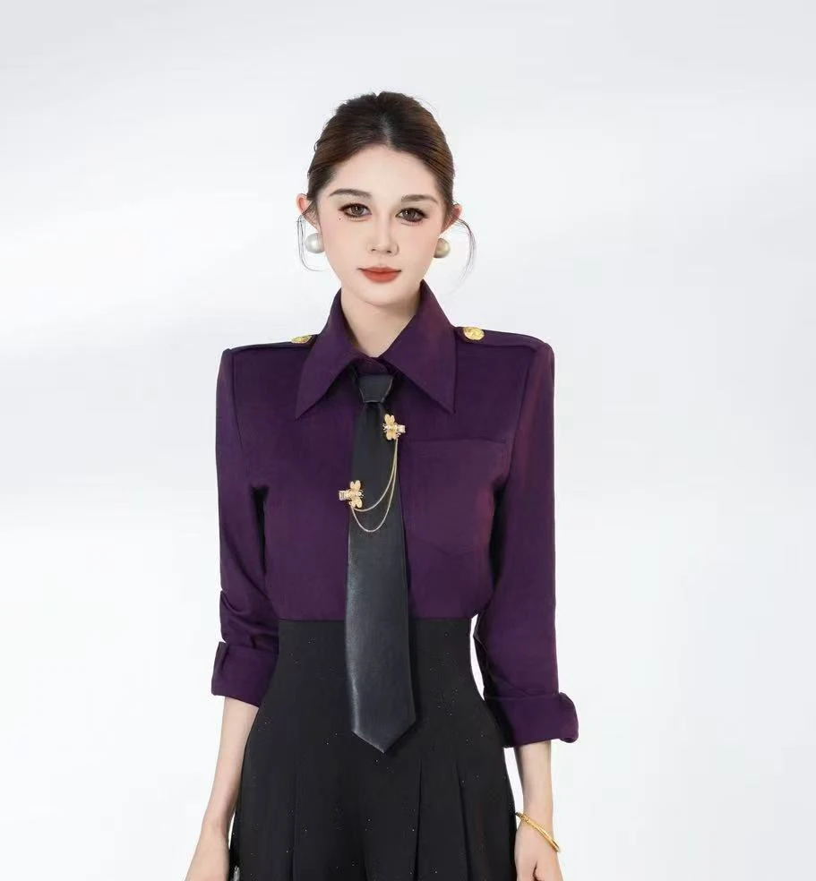 盛雅姿韩版气质时尚大气高级感长袖垫肩衬衫（衣长51左右）99981