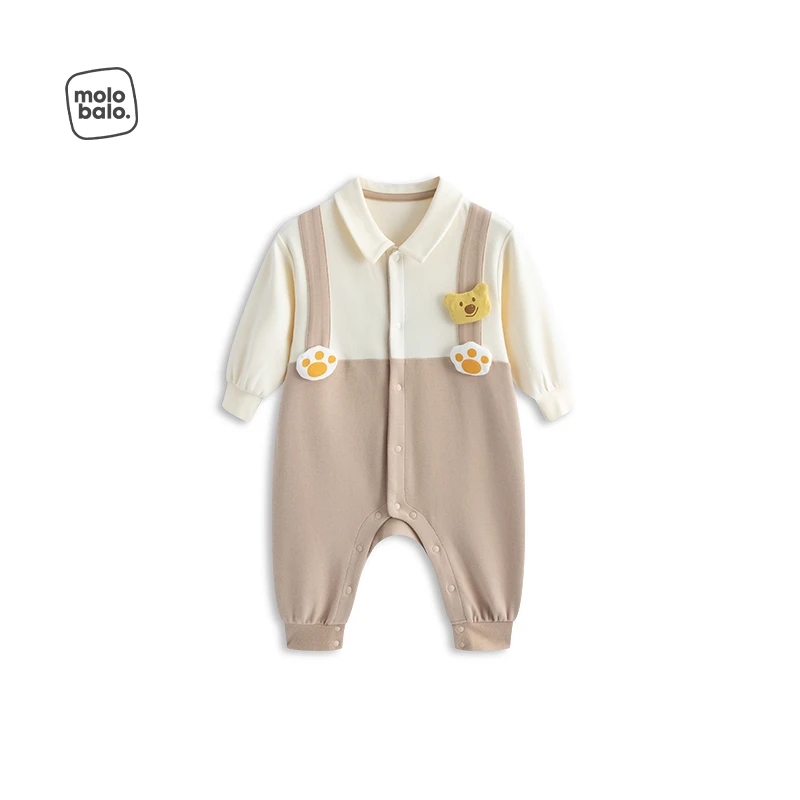 【糯米棉】麦拉贝拉婴儿连体衣男女宝宝假两件翻领爬服春季新款
