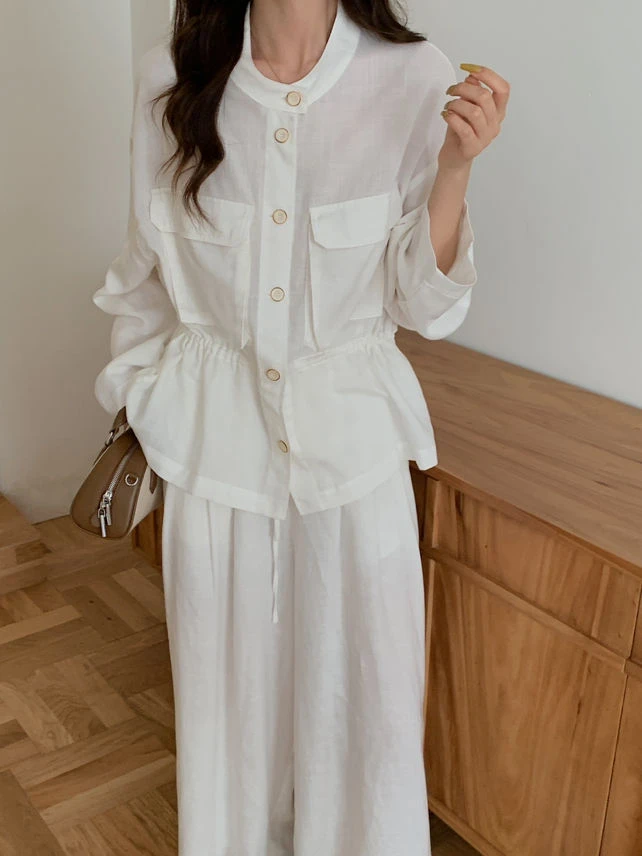 sese studio【气质】长袖韩版显瘦薄款极简风法式衬衫V领