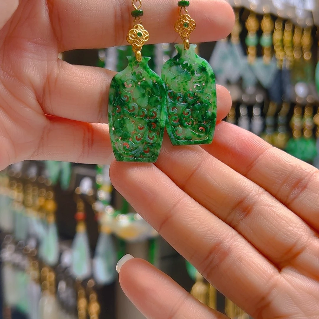 银S925镀金镶嵌翡翠耳饰