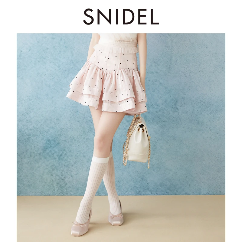 SNIDEL2025春夏新品甜美高腰芭蕾风波点半身裙短裙裤SWFP252308
