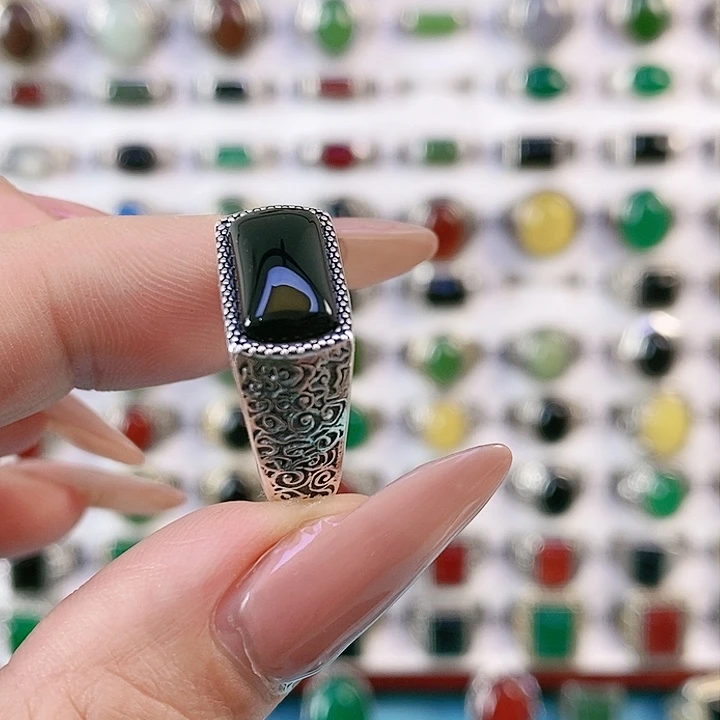 银S925镶嵌戒指玛瑙/玉髓彻