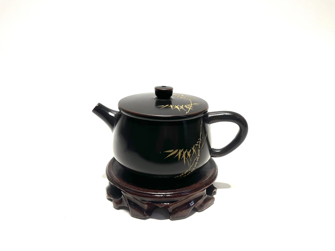 广西钦州坭兴陶全手工刻绘竹子汉瓦壶200-220容量茶壶-好养不挑茶