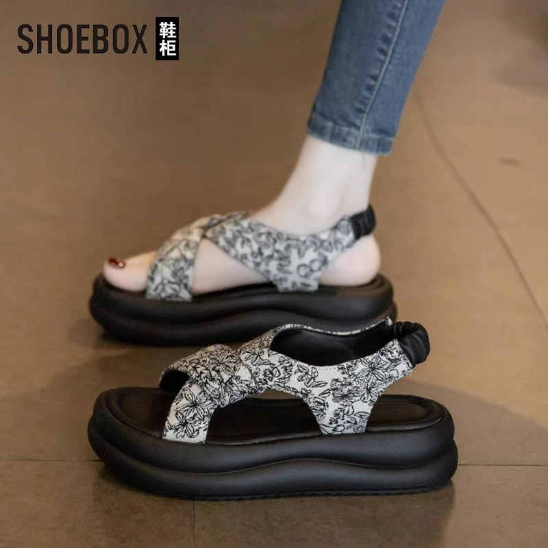 SHOEBOX鞋柜罗马配裙子凉鞋女款夏2025新款仙女风超火厚底拖鞋