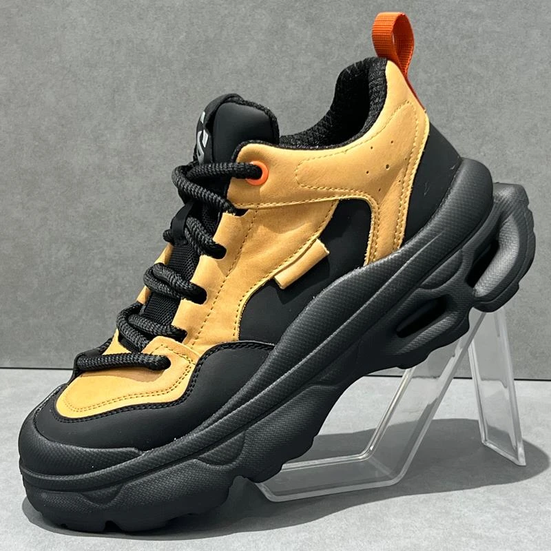 春季美式工装鞋男2025新款百搭软底休闲板鞋潮流厚底拼色老爹鞋男