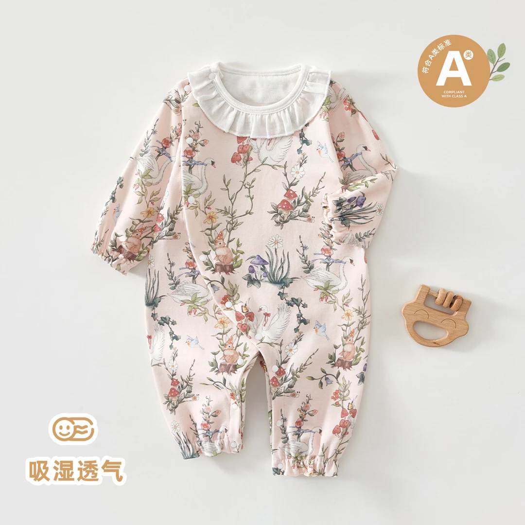 天鹅连体衣婴儿春秋季打底纯棉男女外出薄款超萌哈衣宝宝衣服TYK