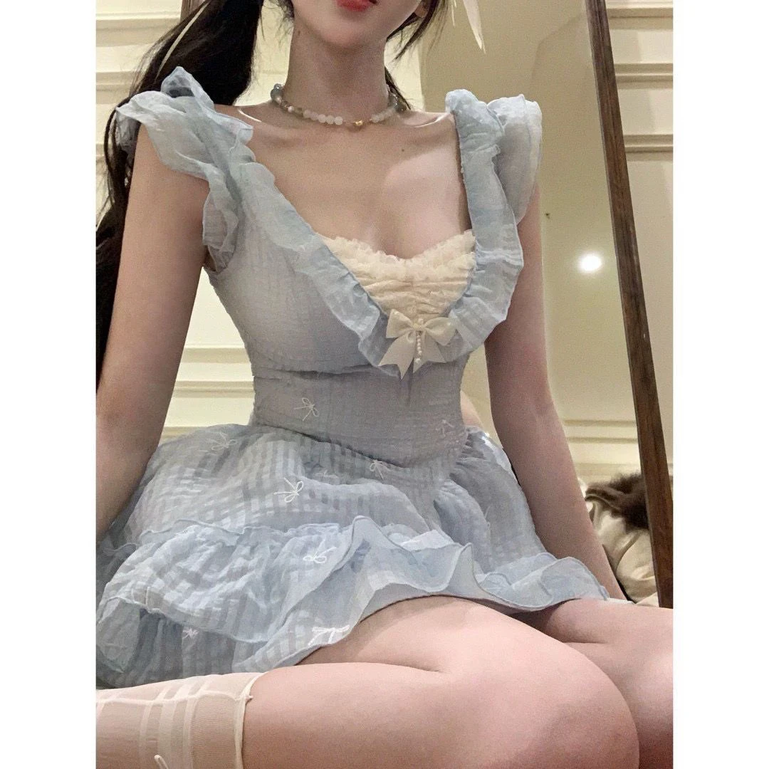 瑞茜·威瑟斯 春日限定2.0 春季原创小众设计飞飞袖连衣裙