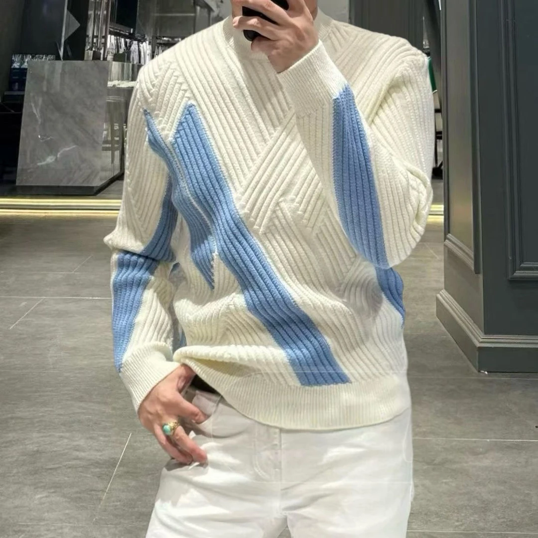 欧洲站冬季男士长袖毛衣潮流时尚加厚轻奢打底针织衫休闲线衣毛衫
