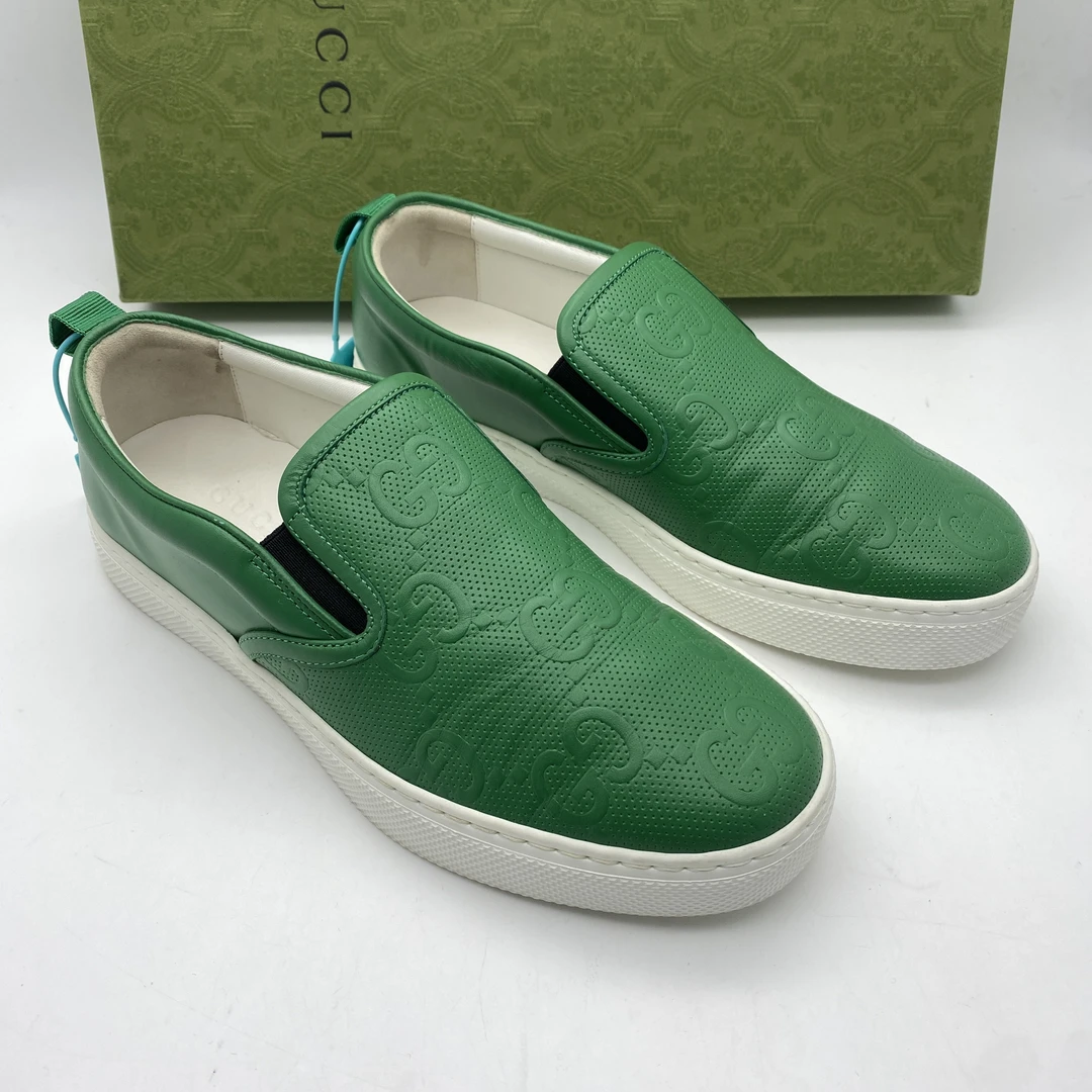 95新 GUCCI/古驰 39码 二手男款 绿色大双G浮雕潮流一脚蹬