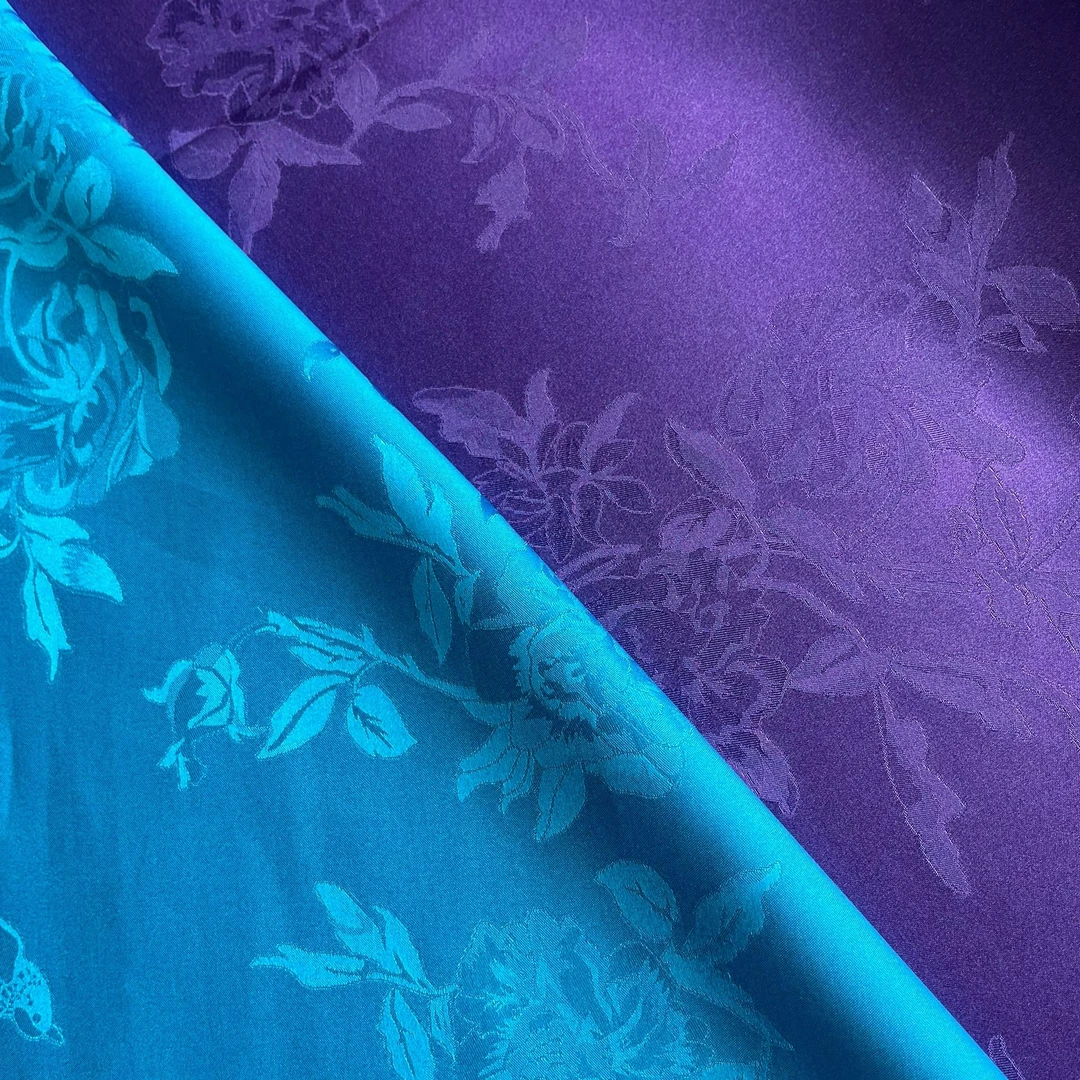 100桑蚕丝缎面双色真丝提花面料门幅114开裁不退换