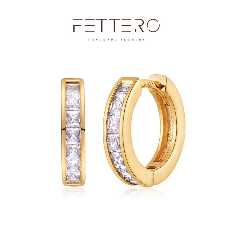 fettero 铜合金耳饰 【金色半圈T锆小耳环】气质轻奢百搭镶钻