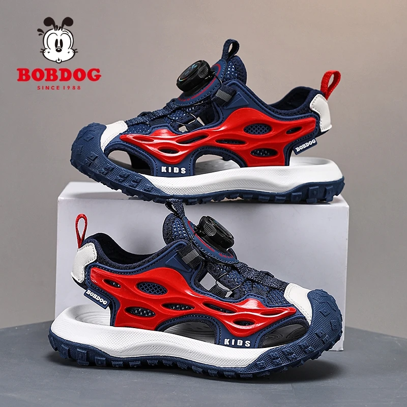 巴布豆儿童凉鞋男童夏季2025新款软底防滑男孩旋转纽扣运动沙滩鞋