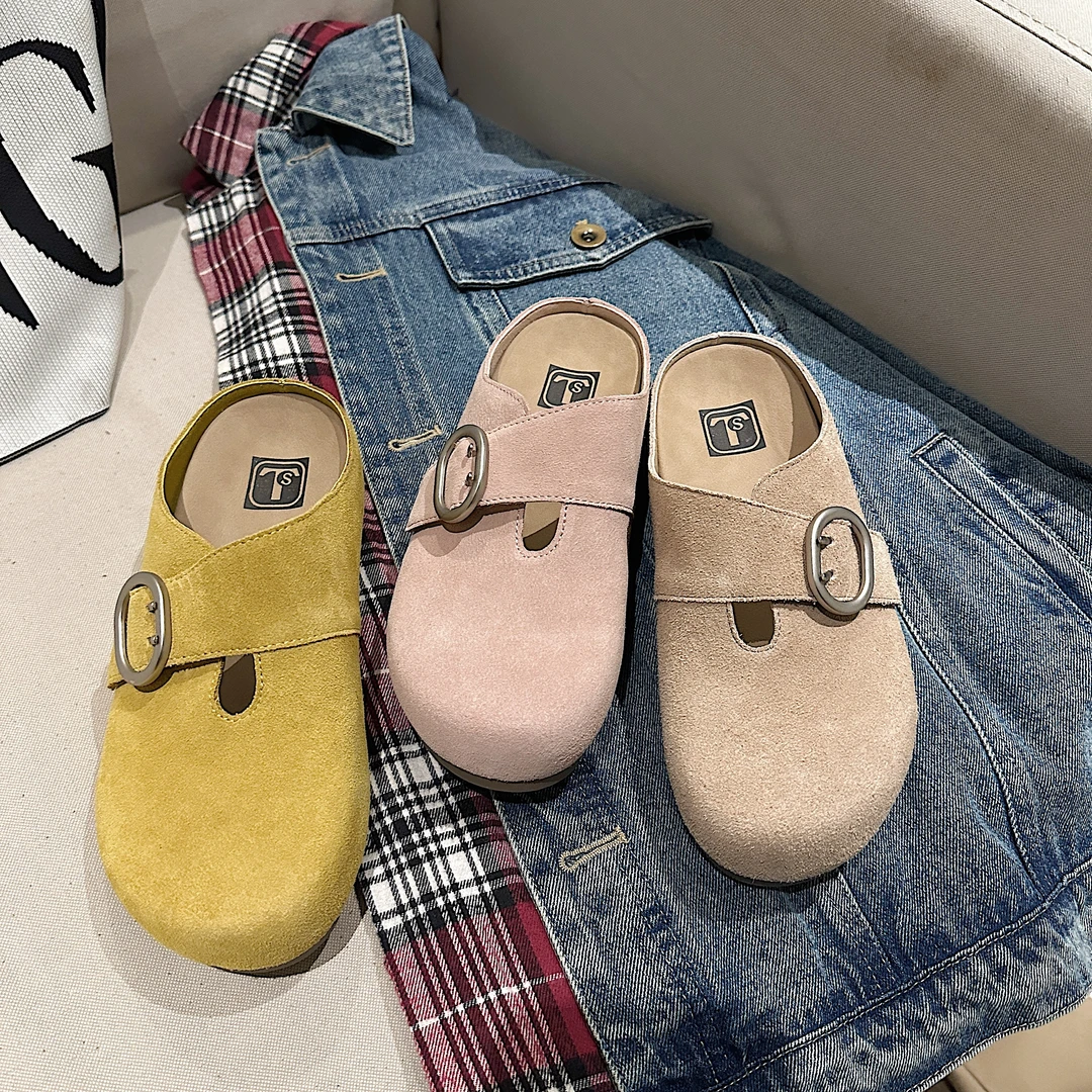TS复古半拖勃肯拖鞋女外穿2025春季新款一脚蹬厚底穆勒鞋勃肯拖鞋