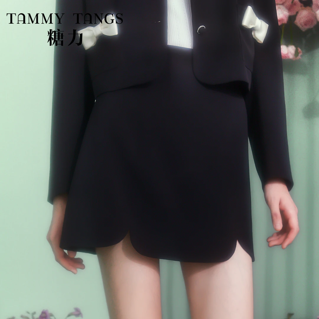 糖力弧形花瓣下摆半身裙A字西装短裙