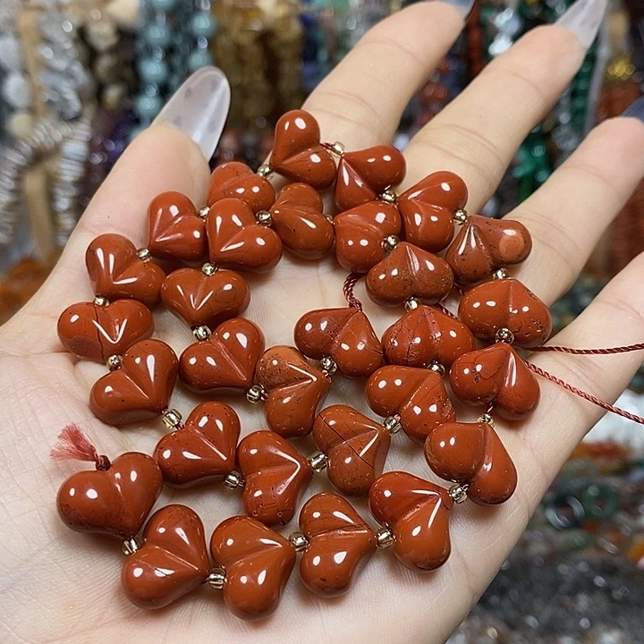 玛瑙/玉髓未镶嵌珠宝半成品天然红石屁桃心卡15mm