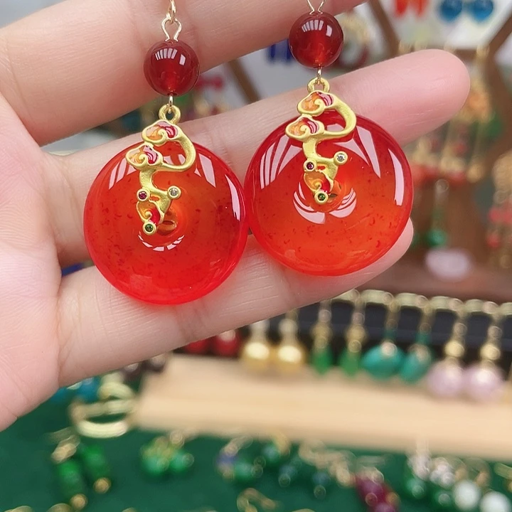 玛瑙/玉髓合金耳饰