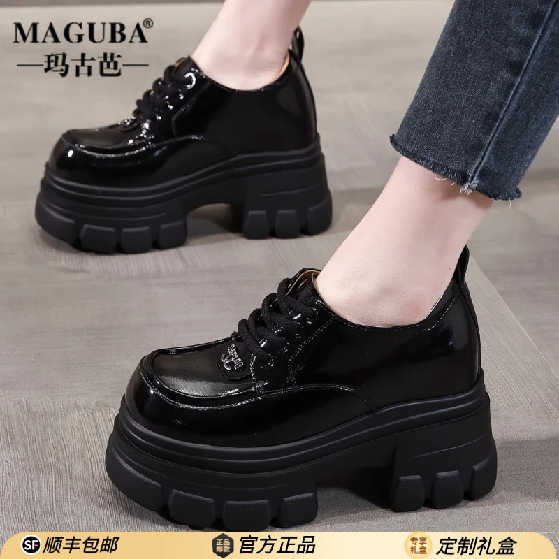 MAGUBA/玛古芭乐福鞋女款厚底松糕内增高小皮鞋休闲新款时尚粗跟
