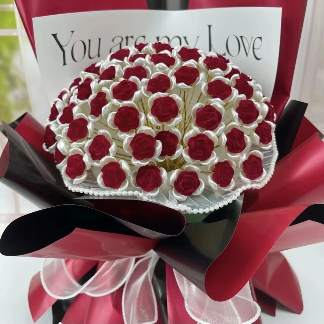 【情人节特惠】植绒玫瑰手工DIY手捧花材料包【全套包装】