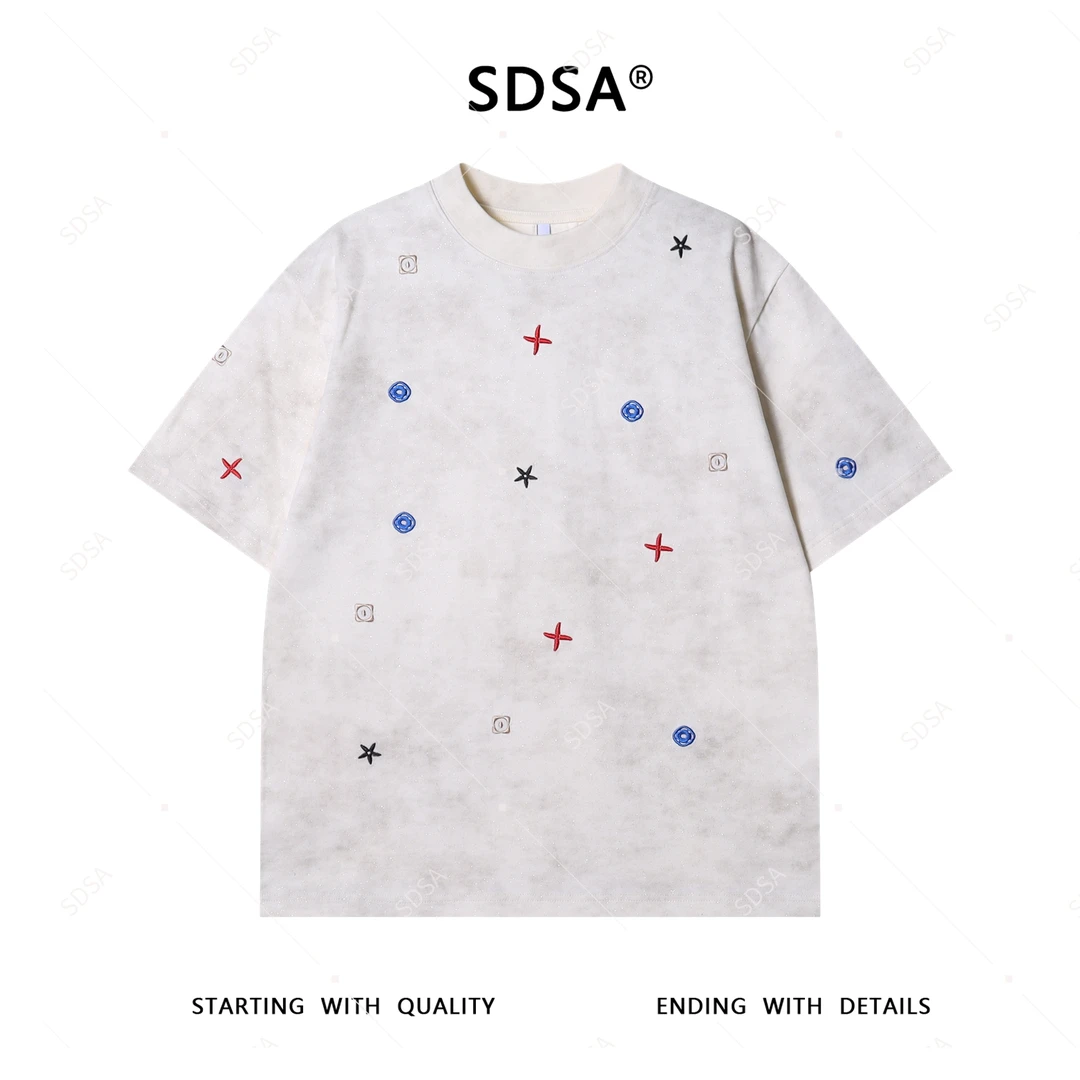 夏季高级感新款男士美式满天星撞色刺绣短袖T恤小众设计轻奢上衣