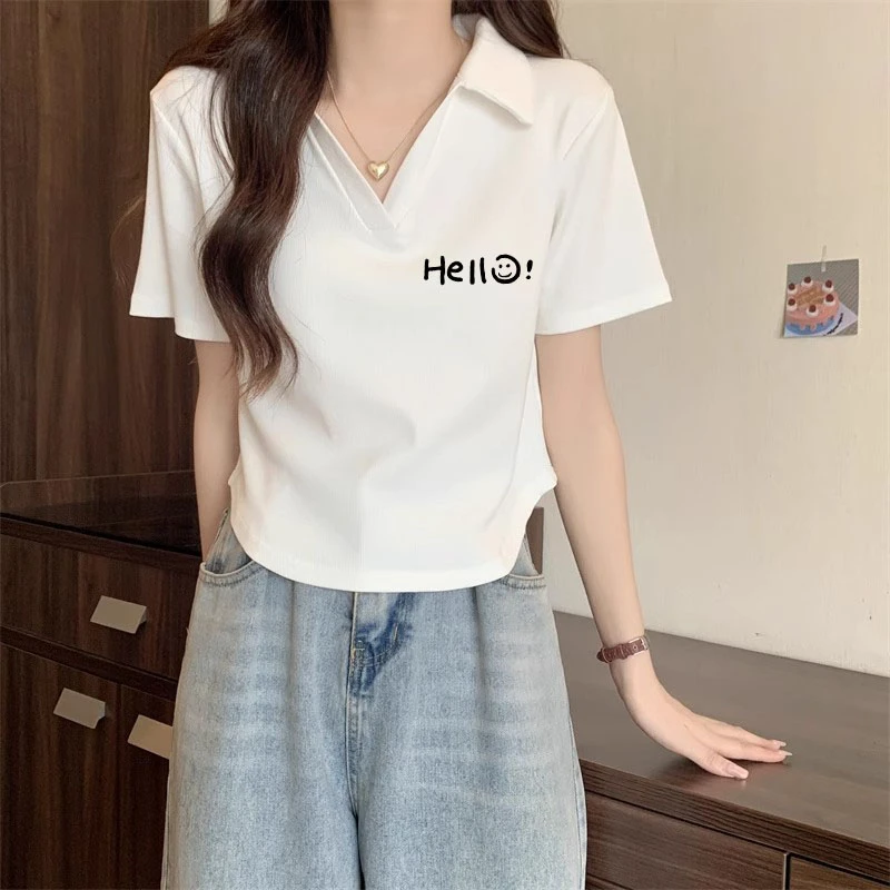 polo领纯欲风短袖T恤女新款夏季设计感小众修身显瘦辣妹百搭上衣