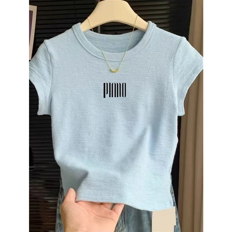 美式正肩圆领短袖t恤女装2025夏季新款独特修身漂亮短款体恤上衣