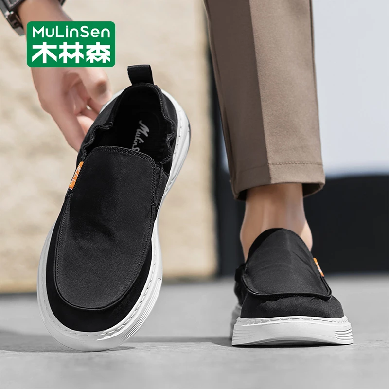 木林森帆布鞋男秋季透气轻便中年爸爸鞋一脚蹬开车休闲老北京布鞋