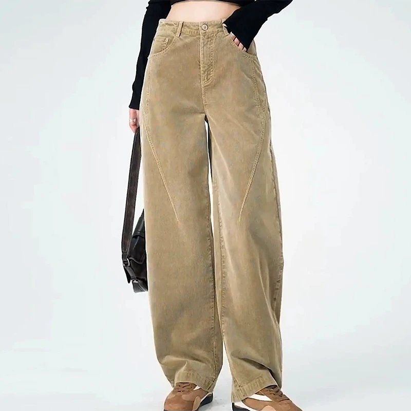 灯芯绒裤子女2025新款卡其色女裤秋冬季休闲裤高腰加绒裤灯笼裤子