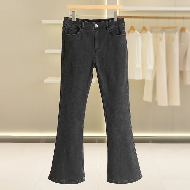 B247-【歌】气质喇叭裤黑色微弹牛仔裤#ZGE57Z008